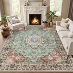 Area Rugs 9x12 Living Room Rug: Washable Rug Soft Vintage Distressed Floral by EXPEDIX