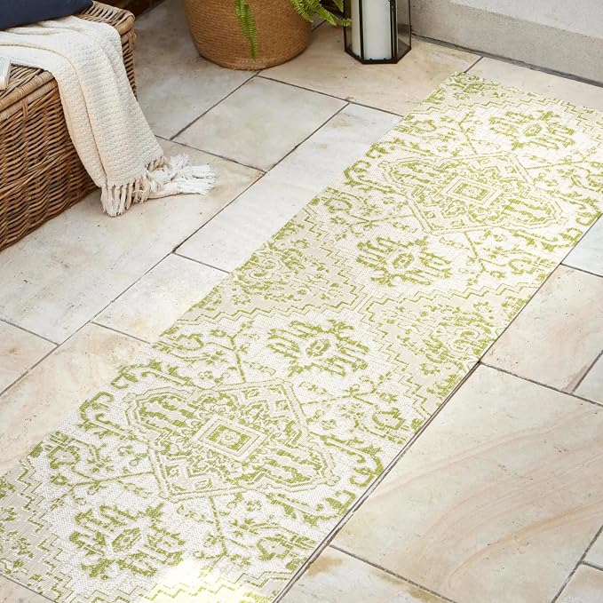 JONATHAN Y Boho Medallion Indoor Outdoor Runner Rug 2X8 Cream/Green, Estrella - Image 3