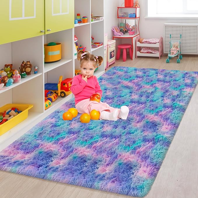 Purple Rainbow Rug 5x8ft Fluffy Plush Area Rugs - Image 8