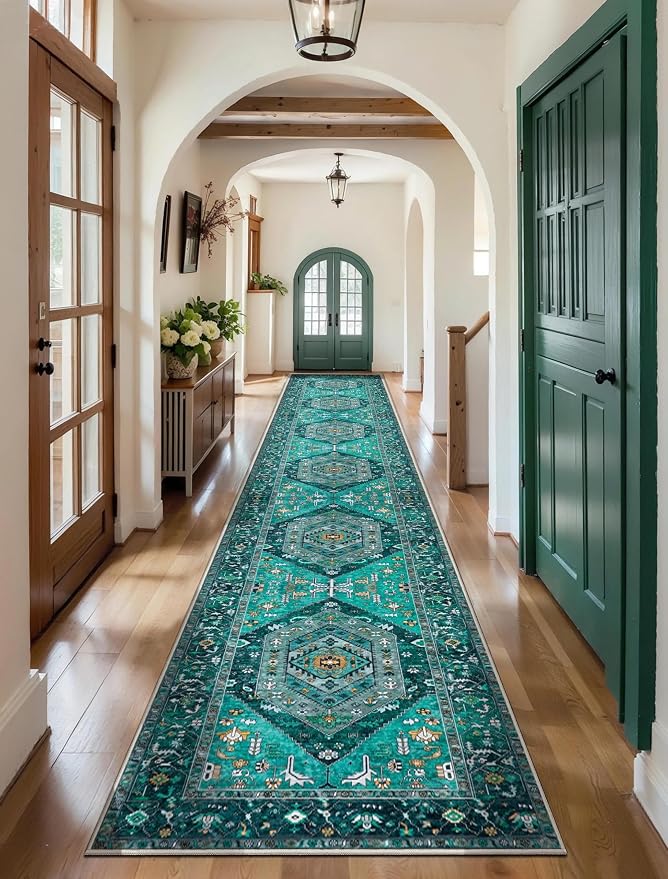 SERISSA Runner Rug for Hallways, Extra Long Boho Rug Ultra Soft Vintage Teal - Image 2