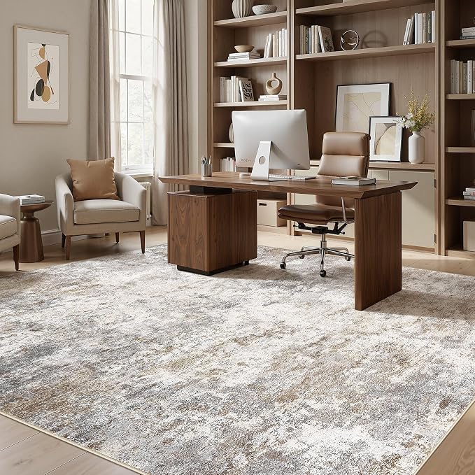 UERMEI Square Area Rugs : Washable 12x12 Neutral Modern Abstract Carpet - Image 4