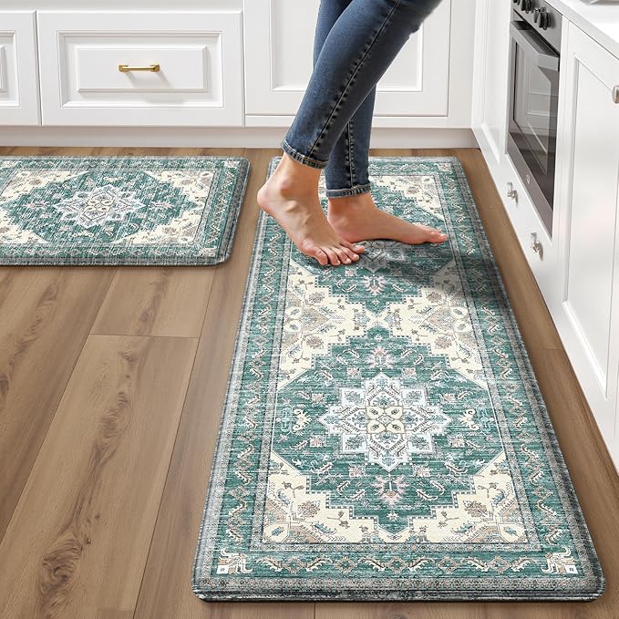 Boho Kitchen Mats for Floor 2 Piece Set Anti Fatigue Cushioned PVC Kitchen Rugs by tubeamin