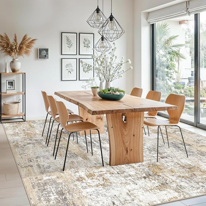 10x10 ft Square Living Room Rug – Washable Modern Abstract Area Rug - Image 3