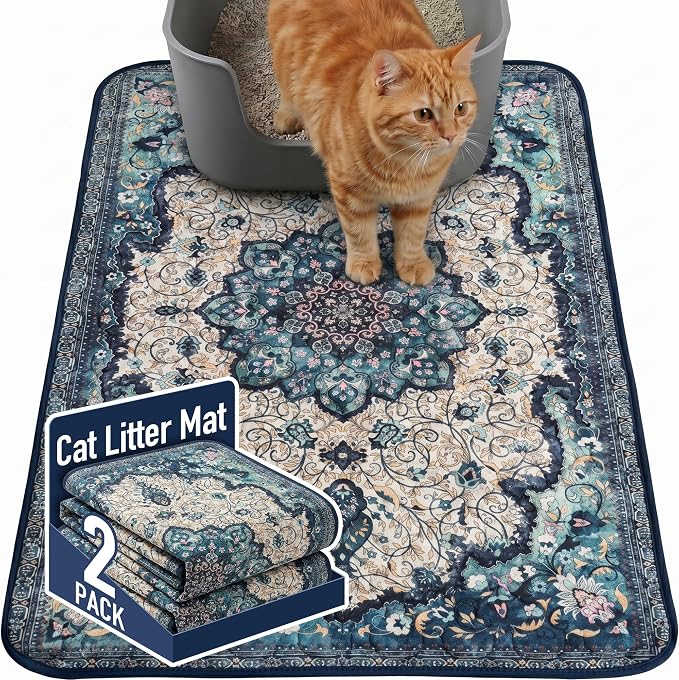 Hompet Cat Litter Mat 2 Pack, 24x36 Large Machine Washable Trapping Mats by Hompet