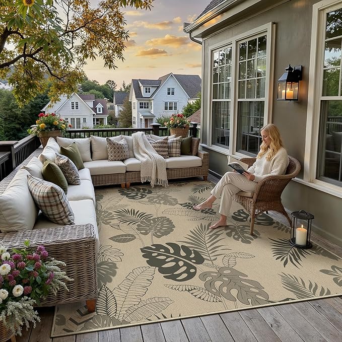 Easy Jute Rug Outdoor Indoor 6x9 Patio Mat Porch Light Brown Natural Non Slip - Image 3