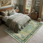9x12 Washable Vintage Area Rug Green Oriental Living Room Bedroom Throw Rug - Image 3