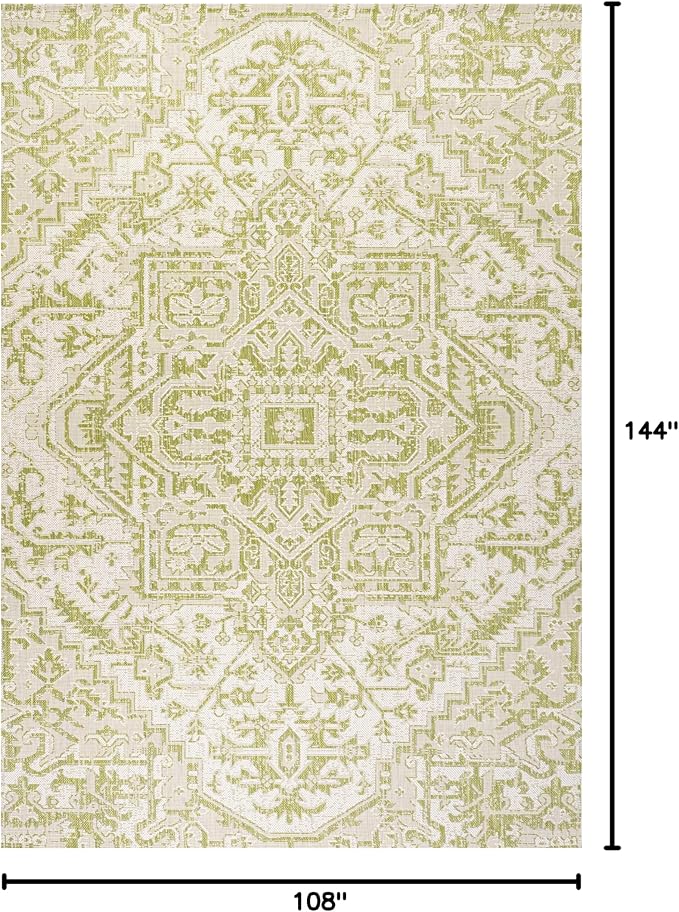 JONATHAN Y Boho Medallion Indoor Outdoor Area Rug 9X12 Cream/Green, Estrella - Image 2