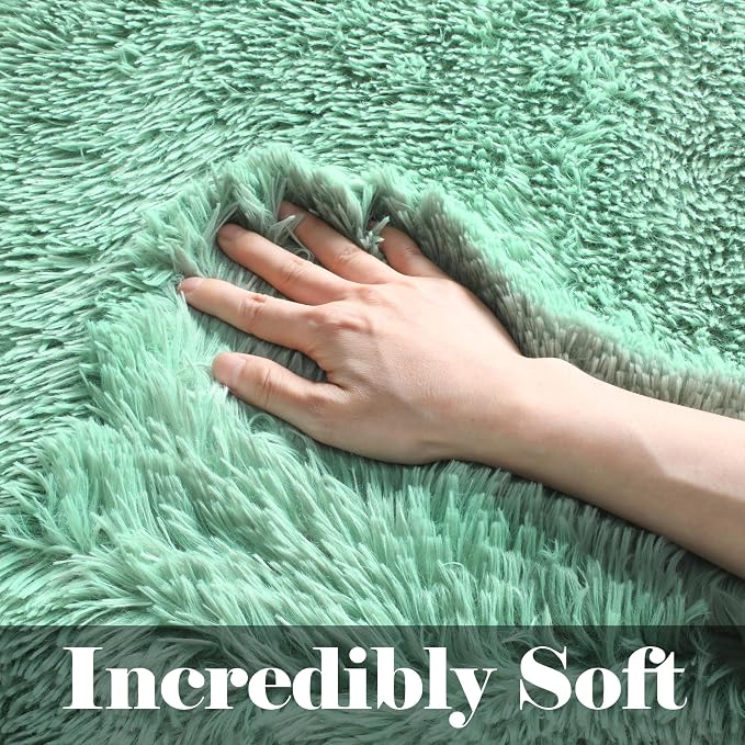 ONASAR Sage Green 3x5 Rugs for Bedroom, Fluffy Bedside Area Rug, Soft Plush - Image 2