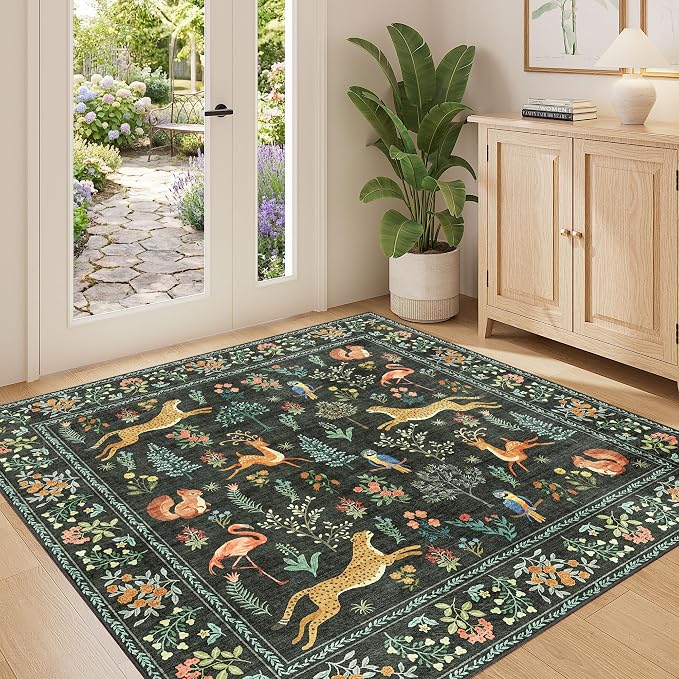 DUKINO 4x4 Square Area Rug for Entryway, Lightweight Animal Print Washable Rug by DUKINO
