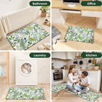 White Green Botanical Kitchen Rugs Set of 2 Plant Leaf Anti-Fatigue Kitchen Mat - Image 7