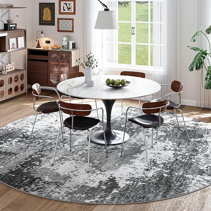 Washable 5 FT Round Rug Grey Circle Area Rugs - Image 3