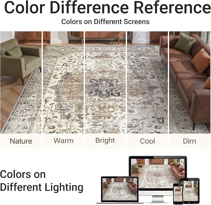 befbee 8x10 Area Rugs for Living Room, Stain Resistant Neutral Washable Rugs - Image 6