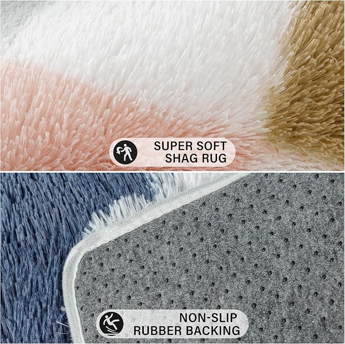 PureCozy Checkered Rug 5x5 for Living Room, Modern Rainbow Shag Super Soft - Image 4