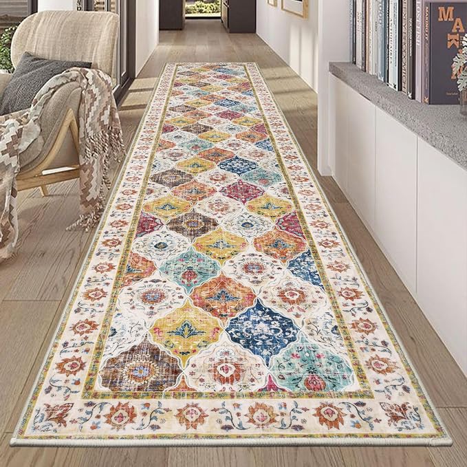 HEBE Hallway Runner Rug 2'x10' Washable Vintage Distressed Area Rugs Non Slip by HEBE