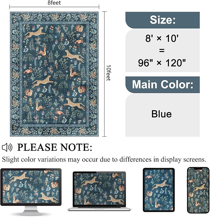DUKINO 8x10 Rug, Washable Animal Living Room Rug - Image 2