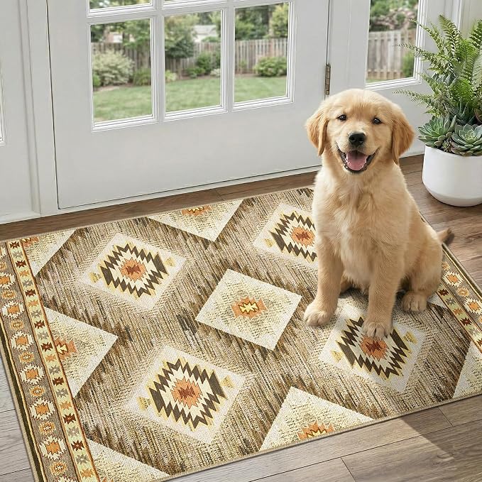 Area Rug 2x3 Rug Machine Washable Non-Slip Low Pile Print Pattern Western Rug by BESTSWEETIE