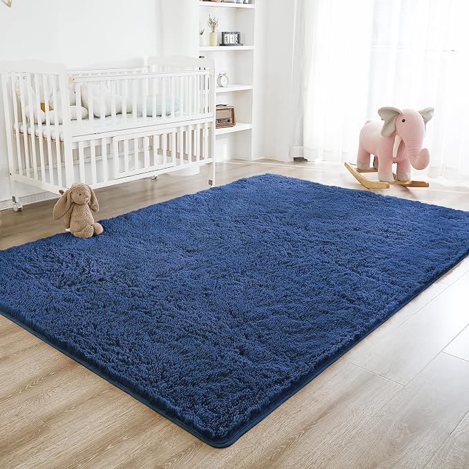 Litanika 9x12 Shag Area Rug for Living Room Bedroom, Dark Blue High Pile Soft - Image 3