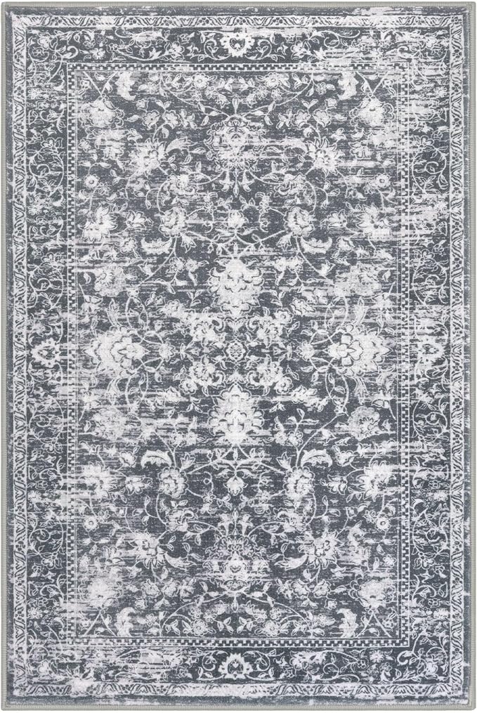 KILOCOCO Area Rug 4x6 Entryway Rug Washable Printed Vintage Floral Rubber - Image 10