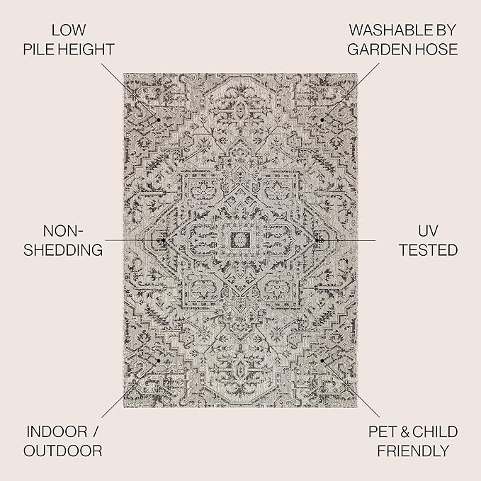 JONATHAN Y Boho Medallion Indoor Outdoor Area Rug 3X5 Black/Gray, Estrella - Image 2