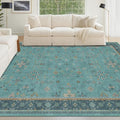Boho Teal 6x9 Area Rugs for Living Room, Geometric Floral Design Rug for Bedroom by HazoHaus