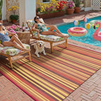 Outdoor Plastic Straw Rug Waterproof Patio 4x6 Red Orange Stripe Mat - Image 3