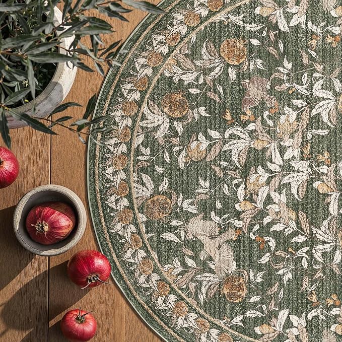 jinchan Eden Botanical Vintage Washable Small Area Rug, 2x3 Half Circle Floral - Image 2