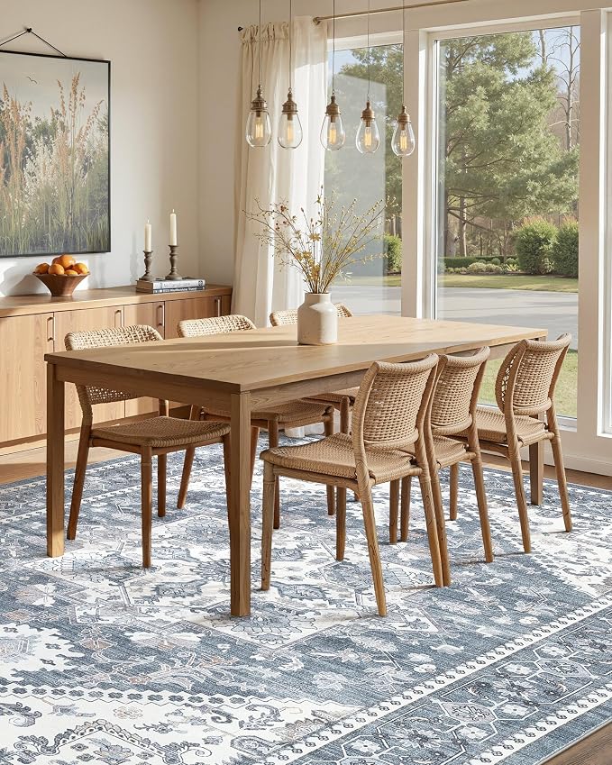 8x10 Vintage Area Rug: Washable Neutral Soft Non Slip Thin Large Floor Carpet - Image 7