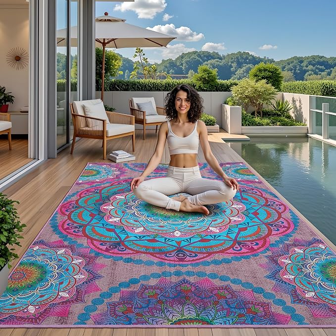 Arenarug Meditation Indoor Outdoor Rug 8x10 ft Mandala Pattern Rug Boho Style - Image 3