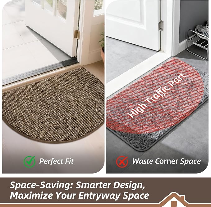 BEQHAUSE Dirt Trapper Door Mat 26" x 40" Half Circle Non-Slip Washable Doormats - Image 6