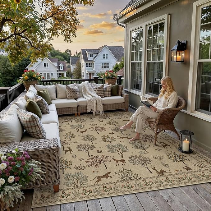 HUGEAR 8x10 Jute Outdoor Indoor Rug Washable Linen Textured Weave High Traffic - Image 2