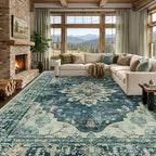 RELEANY Area Rugs Large 9'x12' Washable Non-Slip, Floral Vintage Distress by RELEANY