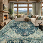 RELEANY Area Rugs Large 10'x14' Washable Non-Slip, Floral Vintage Distress by RELEANY