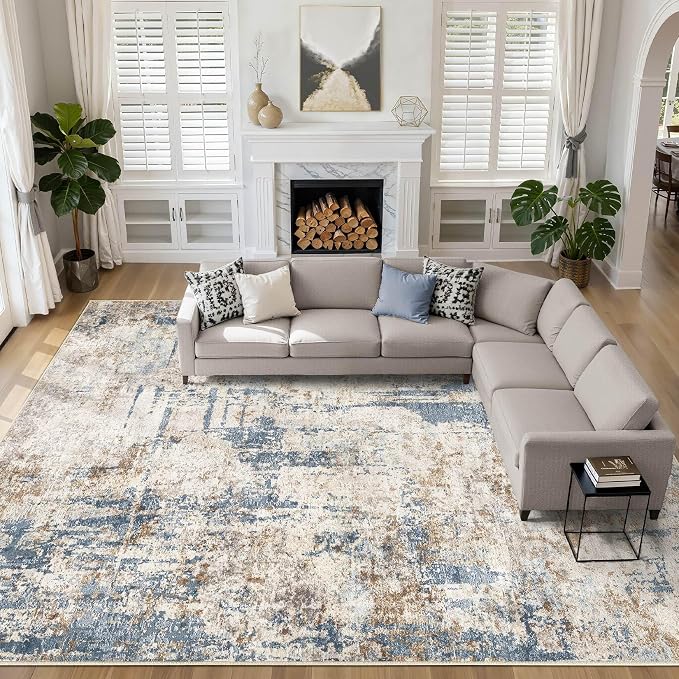 10x14 Area Rugs Living Room: Washable Large Abstract Modern Soft Rug Stain by LOONGRUG