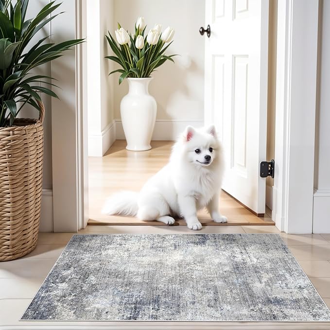 2x3 Washable Non-Slip Rug – Modern Abstract Neutral Small Throw Area Rug by BYYVOORugsforYourHome