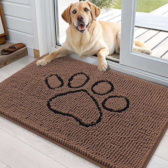 OLANLY Dog Door Mat for Muddy Paws 36x24, Paw Print Design, Absorbs Moisture by OLANLY