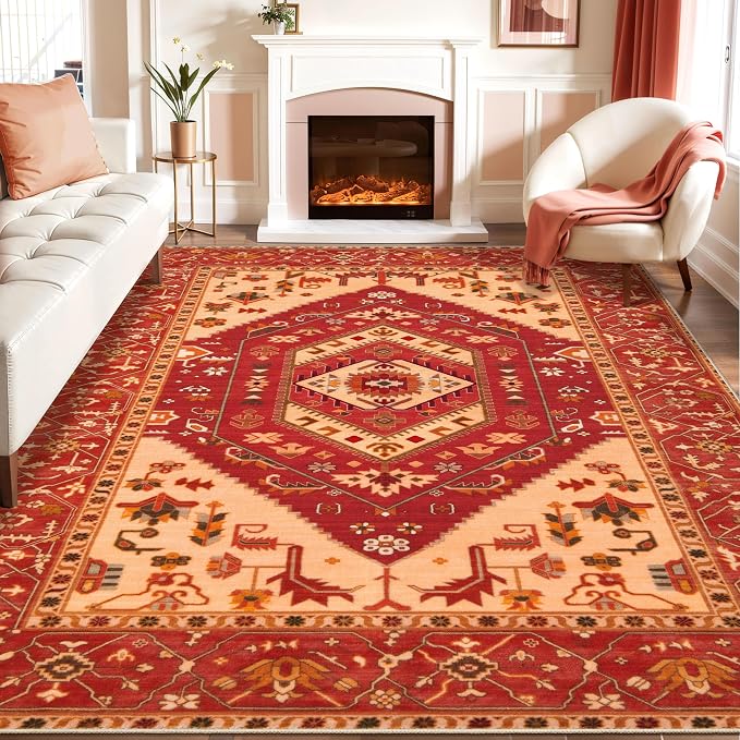 SERISSA Washable Rugs 8x10 Area Rugs, Large Non-Slip Boho Living Room Rug by SERISSAHomeDecorCollection