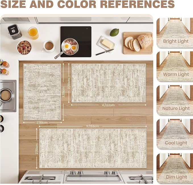 Washable Kitchen Rugs Sets of 2 Piece, Hallway Runner Rug Non-Slip - Image 2