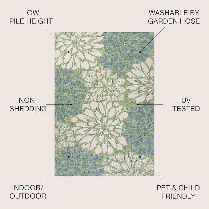 JONATHAN Y Floral Textured Weave Indoor Outdoor Square Area Rug 5X5 Cream/Green - Image 2