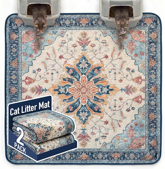 Hompet Cat Litter Mat 2 Pack, 72x72 Large Machine Washable Trapping Mats by Hompet