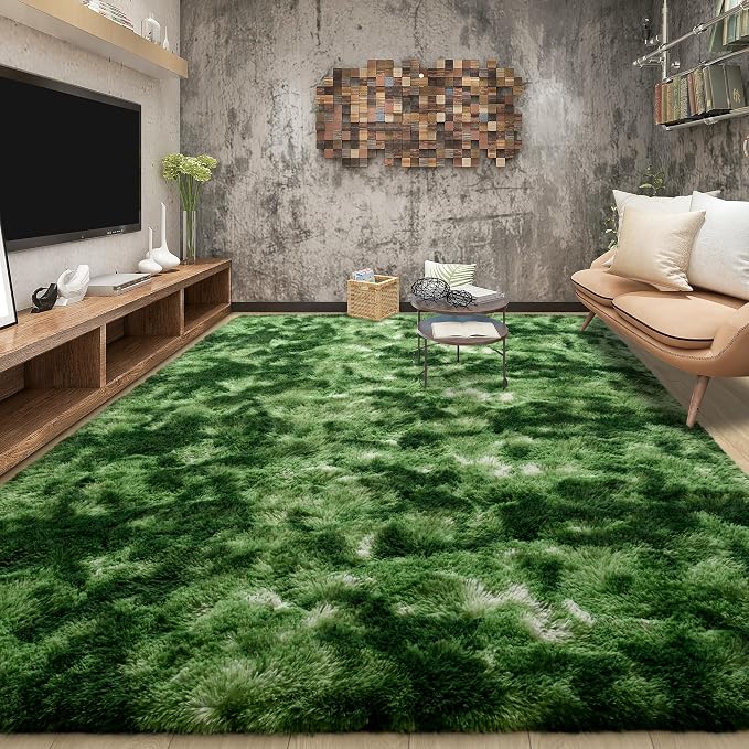 Tepook Fluffy Dark Green Rugs for Living Room Bedroom, 5x8 Soft Area Rug - Image 3