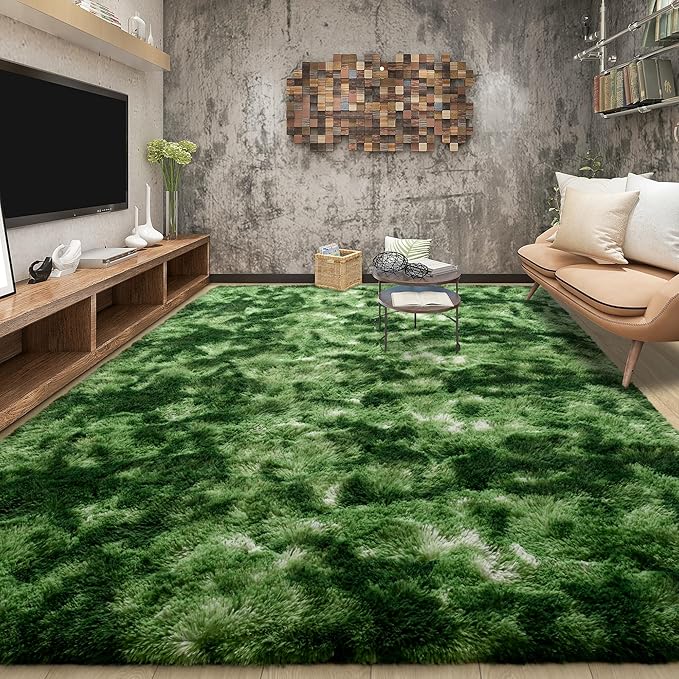 Tepook Fluffy Dark Green Rugs for Living Room Bedroom, 8x10 Soft Area Rug by Tepook