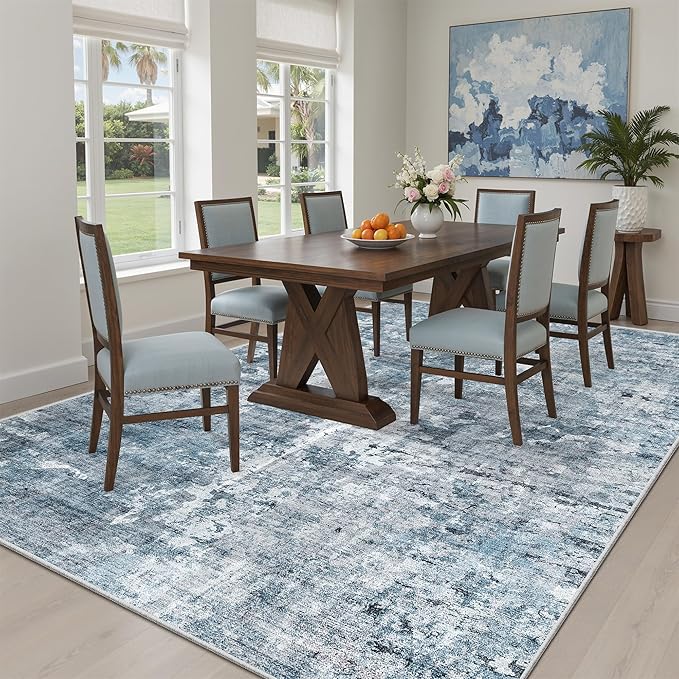 Soalmost 5x8 Area Rugs Blue/Grey Low Pile Indoor Washable Trendy Faded Style - Image 4