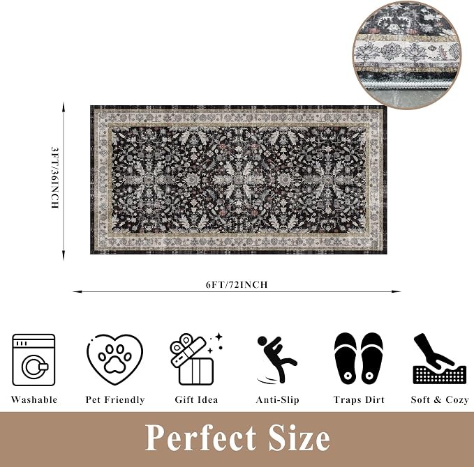 3x6 Kitchen Runner Rug Non Slip Washable - Image 2