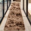 2x8 ft Plush Brown Tie Dye Rug Runner High Pile Fluffy Soft Bedside Rug Fuzzy by TENNOLA