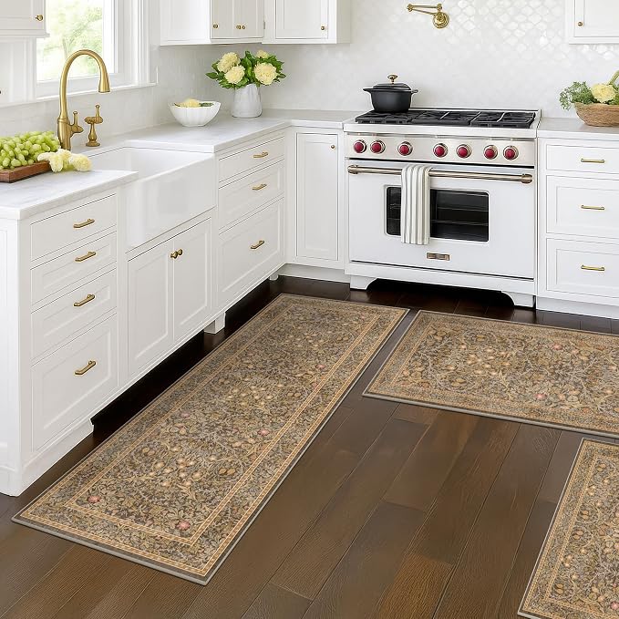 JTJ Brown Washable Kitchen Rugs Sets of 3, Non-Slip Low Pile Floor Mats - Image 5