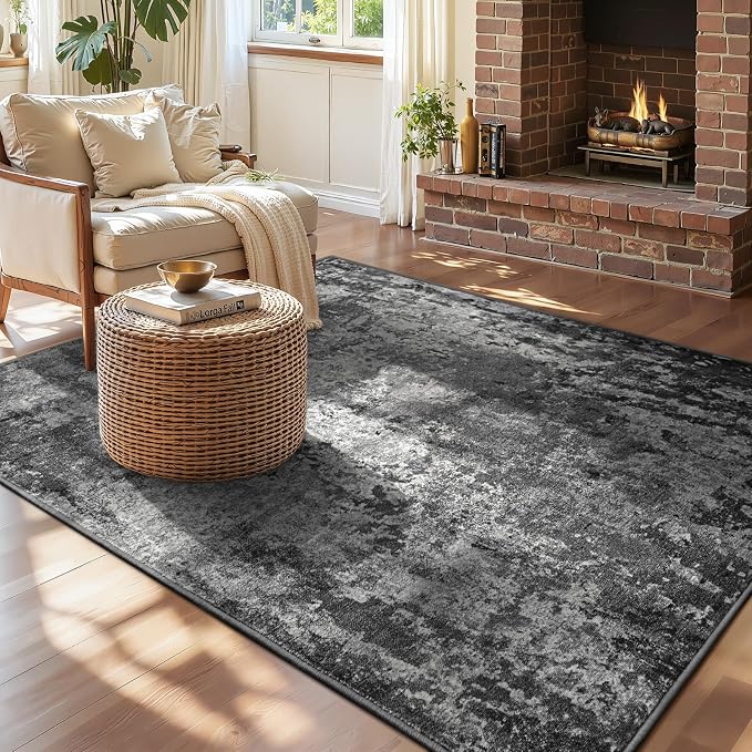Entryway Rug 3x6 Black Bedroom Area Rug Washable Non Slip Abstract Boho Rugs by OmpaaHomeDecor