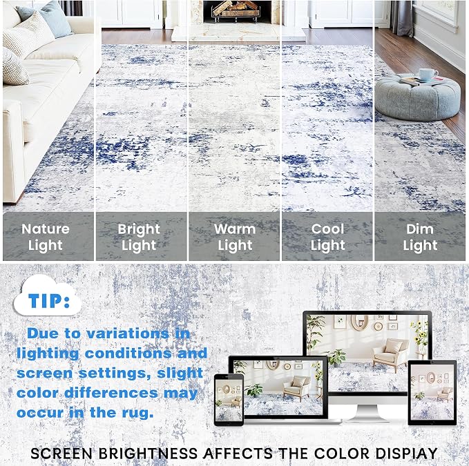 Area Rugs 8x10 Living Room: Large Modern Abstract Washable Rug Soft Anti-Skid - Image 9