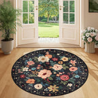 DUKINO Floral Round Rug, 4ft Washable Round Area Rug, Non Slip Indoor Low Pile - Image 3