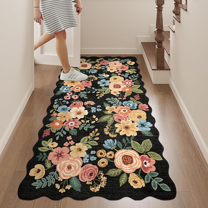 DUKINO 2x5 Washable Runner Rugs, Non Slip Floral Print Entryway Rug - Image 4