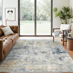 Soalmost Abstract Rug 5x7 Machine Washable Area Indoor Blue Yellow Low Pile by Soalmost